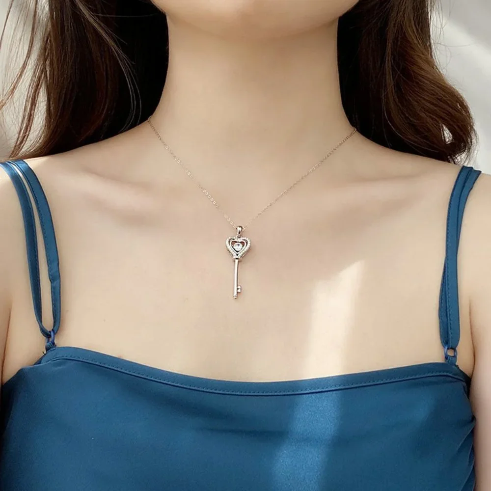 Certified 1/2ct. t.w. Diamond Moissanite Dancing Key Necklace NEW - Picture 3 of 11